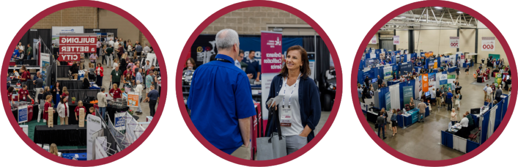 Collage shows drone images of the LMC Annual Conference Exhibit Hall